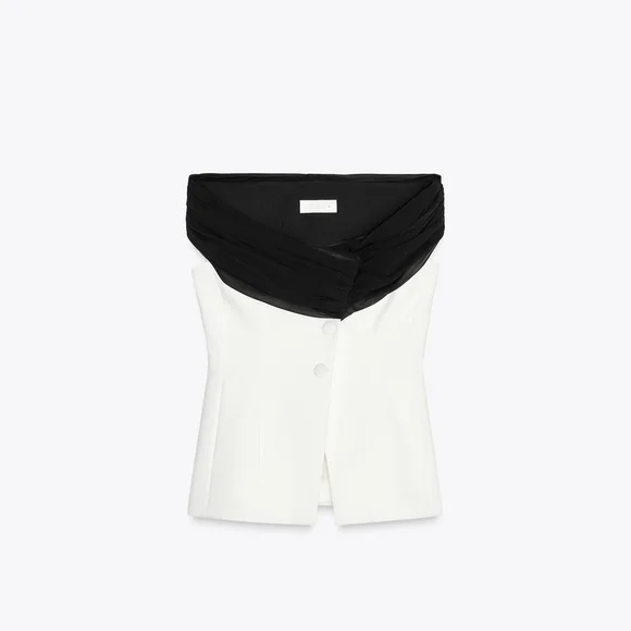ZARA 2 PIECES CONTRAST BUSTIER TOP WITH PIECE COMBINATION WAIST PANTS SIZE S - Picture 10 of 16